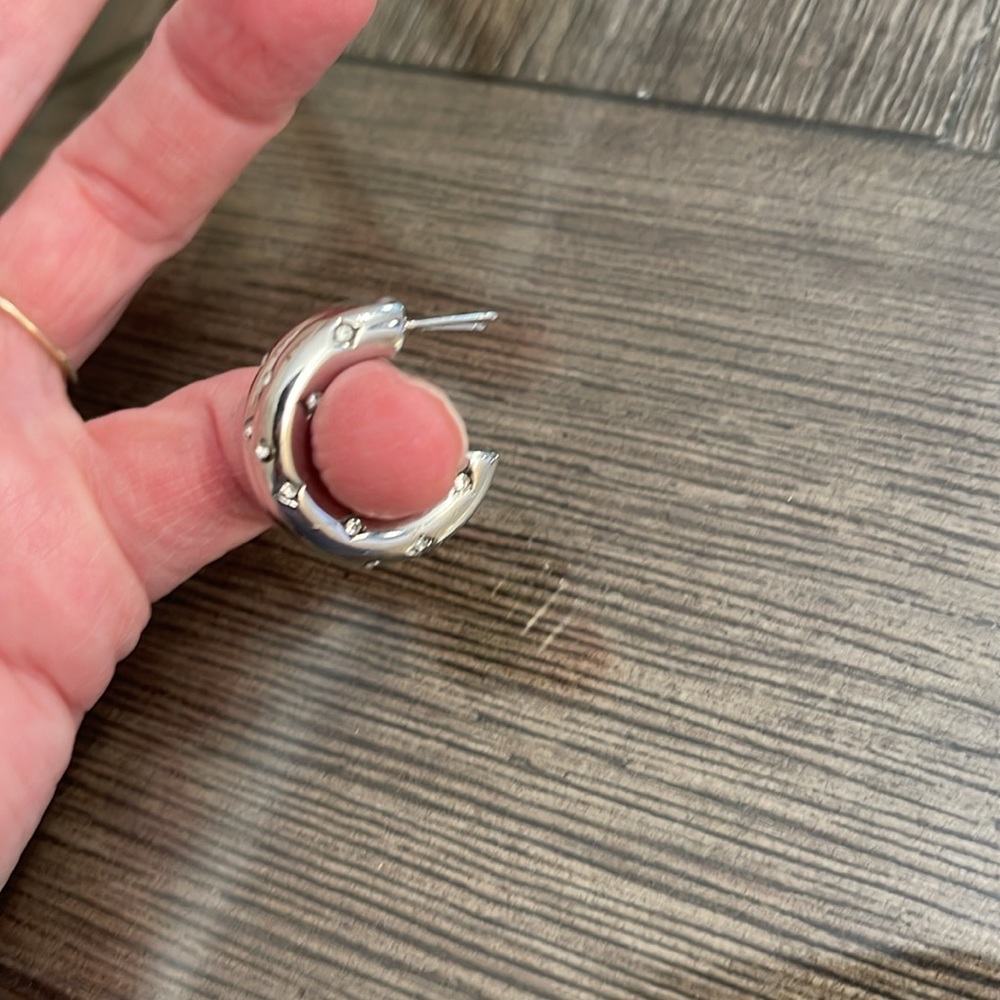 Jane Marie Silver Tubular Hoop/Clear Crystals - Picture 7 of 17